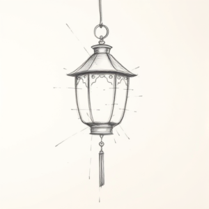Pencil Blocking Sketch Lantern Tattoo