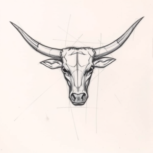Pencil Blocking Sketch Longhorn Tattoo