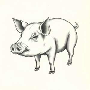 Pencil Blocking Sketch Pig Tattoo