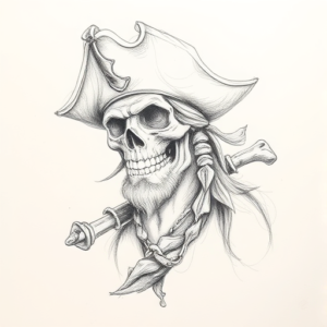 Pencil Blocking Sketch Pirate Tattoo