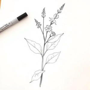 Pencil Blocking Sketch Plant Tattoo