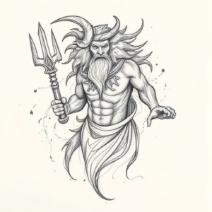 Pencil Blocking Sketch Poseidon Tattoo