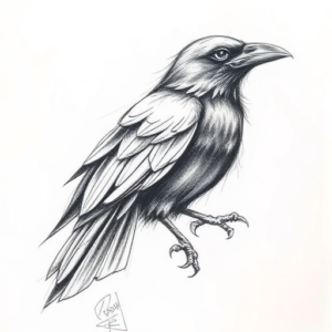 Pencil Blocking Sketch Raven Tattoo