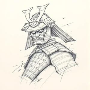 Pencil Blocking Sketch Samurai Tattoo