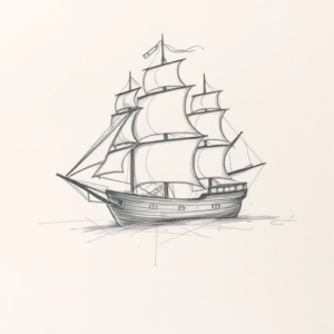 Pencil Blocking Sketch Ship Tattoo
