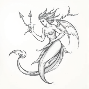 Pencil Blocking Sketch Siren Tattoo