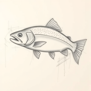 Pencil Blocking Sketch Trout Tattoo