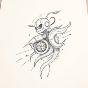 Pencil Blocking Sketch Turbo Tattoo