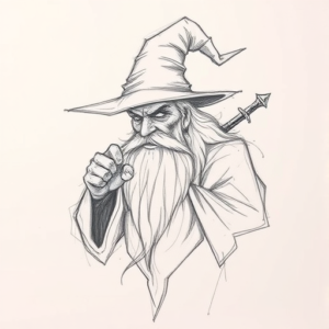 Pencil Blocking Sketch Wizard Tattoo