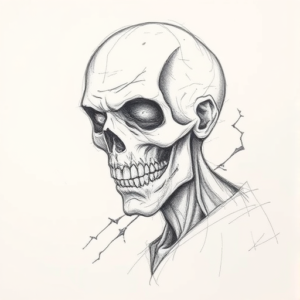 Pencil Blocking Sketch Zombie Tattoo