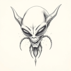 Pencil Dotwork Outline Alien Tattoo