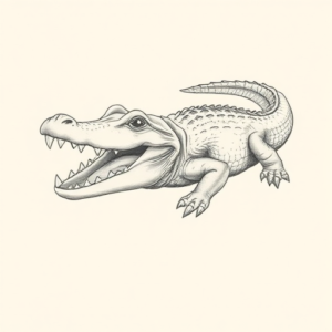 Pencil Dotwork Outline Alligator Tattoo