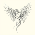 Pencil Dotwork Outline Angel Tattoo