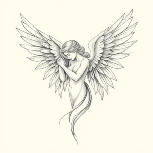 Pencil Dotwork Outline Angel Tattoo