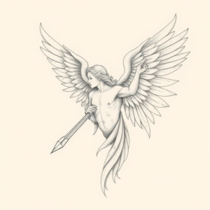 Pencil Dotwork Outline Archangel Tattoo