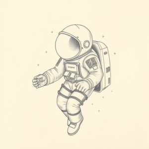 Pencil Dotwork Outline Astronaut Tattoo
