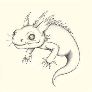 Pencil Dotwork Outline Axolotl Tattoo