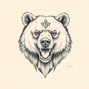 Pencil Dotwork Outline Bear Tattoo