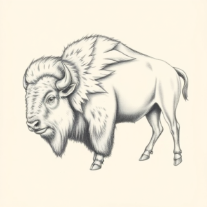 Pencil Dotwork Outline Bison Tattoo