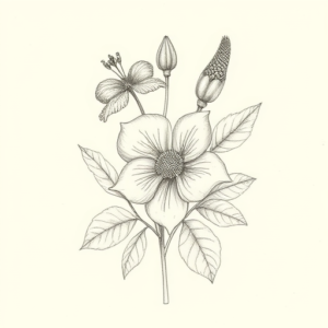 Pencil Dotwork Outline Botanical Tattoo