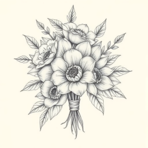 Pencil Dotwork Outline Bouquet Tattoo