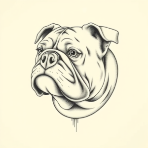 Pencil Dotwork Outline Bulldog Tattoo