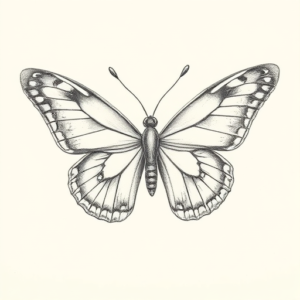 Pencil Dotwork Outline Butterfly Tattoo