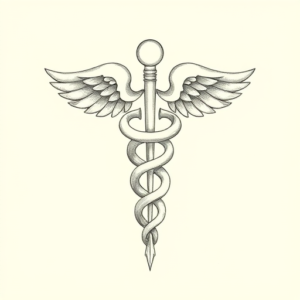 Pencil Dotwork Outline Caduceus Tattoo