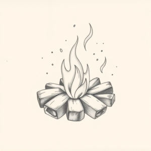 Pencil Dotwork Outline Campfire Tattoo