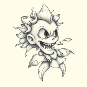 Pencil Dotwork Outline Cartoon Tattoo