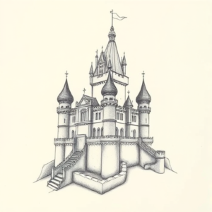 Pencil Dotwork Outline Castle Tattoo