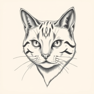 Pencil Dotwork Outline Cat Tattoo