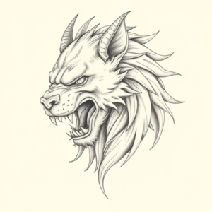 Pencil Dotwork Outline Cerberus Tattoo