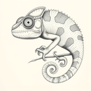 Pencil Dotwork Outline Chameleon Tattoo