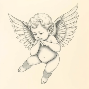 Pencil Dotwork Outline Cherub Tattoo
