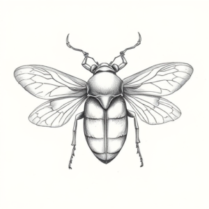 Pencil Dotwork Outline Cicada Tattoo