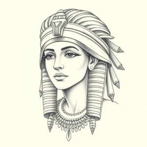 Pencil Dotwork Outline Cleopatra Tattoo