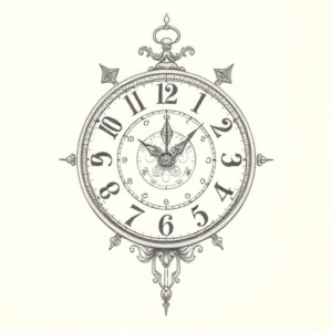 Pencil Dotwork Outline Clock Tattoo