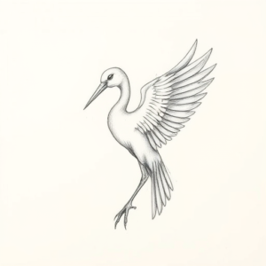 Pencil Dotwork Outline Crane Tattoo