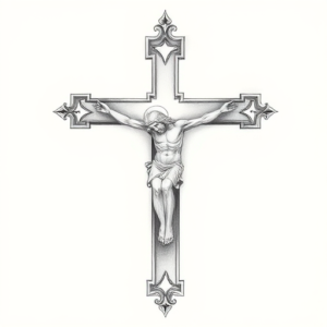 Pencil Dotwork Outline Crucifix Tattoo