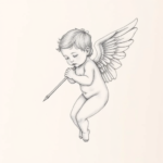 Pencil Dotwork Outline Cupid Tattoo