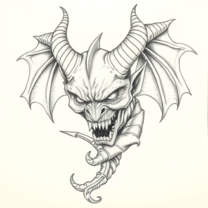 Pencil Dotwork Outline Demon Tattoo