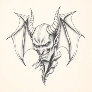 Pencil Dotwork Outline Devil Tattoo