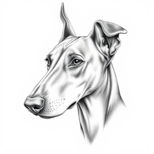 Pencil Dotwork Outline Doberman Tattoo