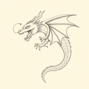 Pencil Dotwork Outline Dragon Tattoo