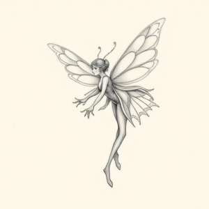 Pencil Dotwork Outline Fairy Tattoo