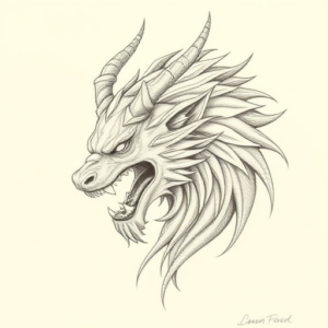 Pencil Dotwork Outline Fenrir Tattoo