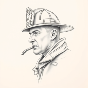 Pencil Dotwork Outline Firefighter Tattoo