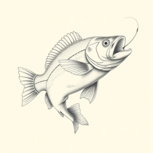 Pencil Dotwork Outline Fishing Tattoo