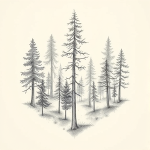 Pencil Dotwork Outline Forest Tattoo